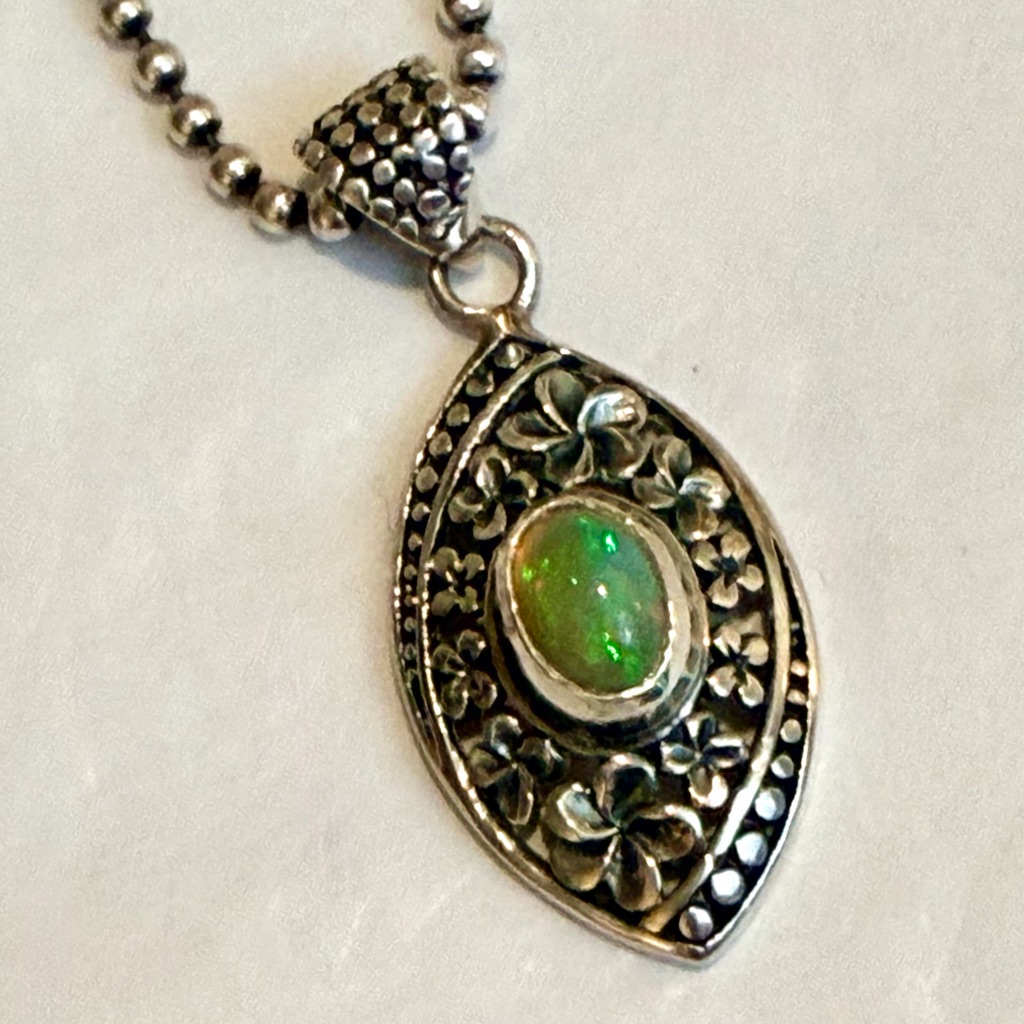 Bali Legacy Sterling Silver Opal Floral Pendant Necklace 18”